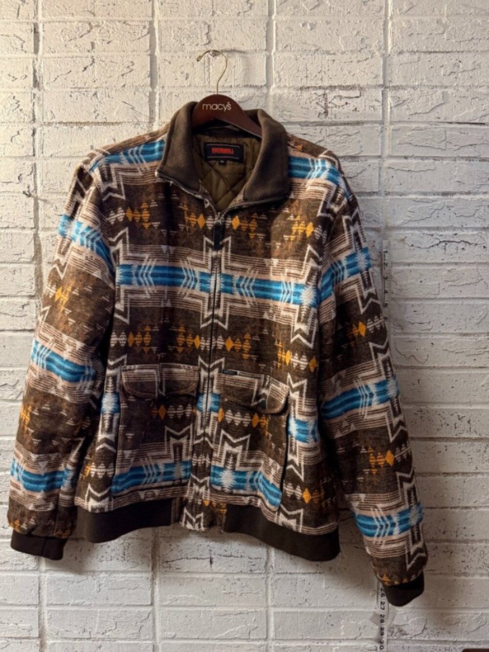 Rock & Roll Denim Mens XL Aztec Southwestern Quilted Jacket Brown Blue